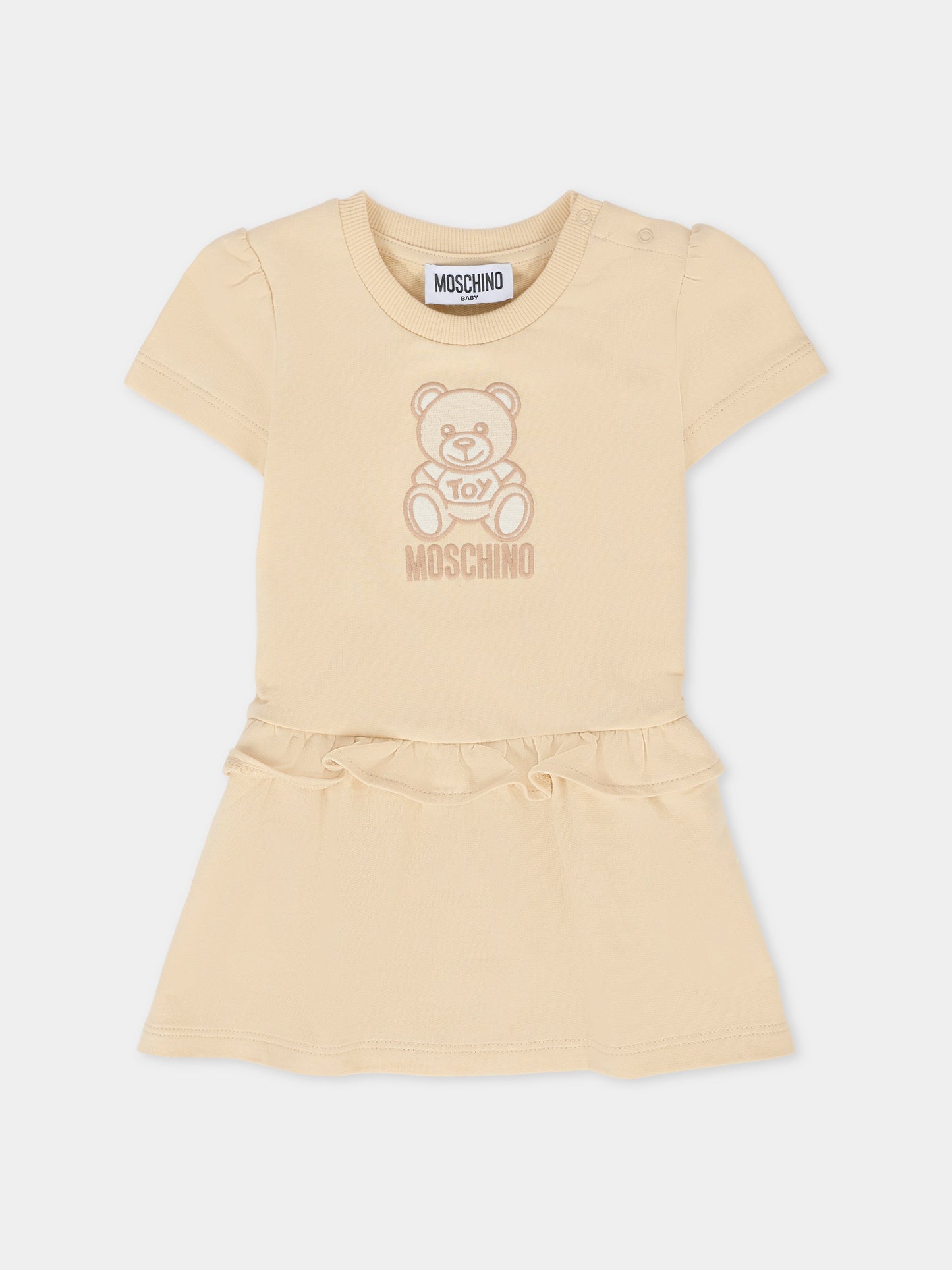 Vestito beige per neonata con Teddy Bear ricamato,Moschino Kids,MDV0CF LCA19 20404