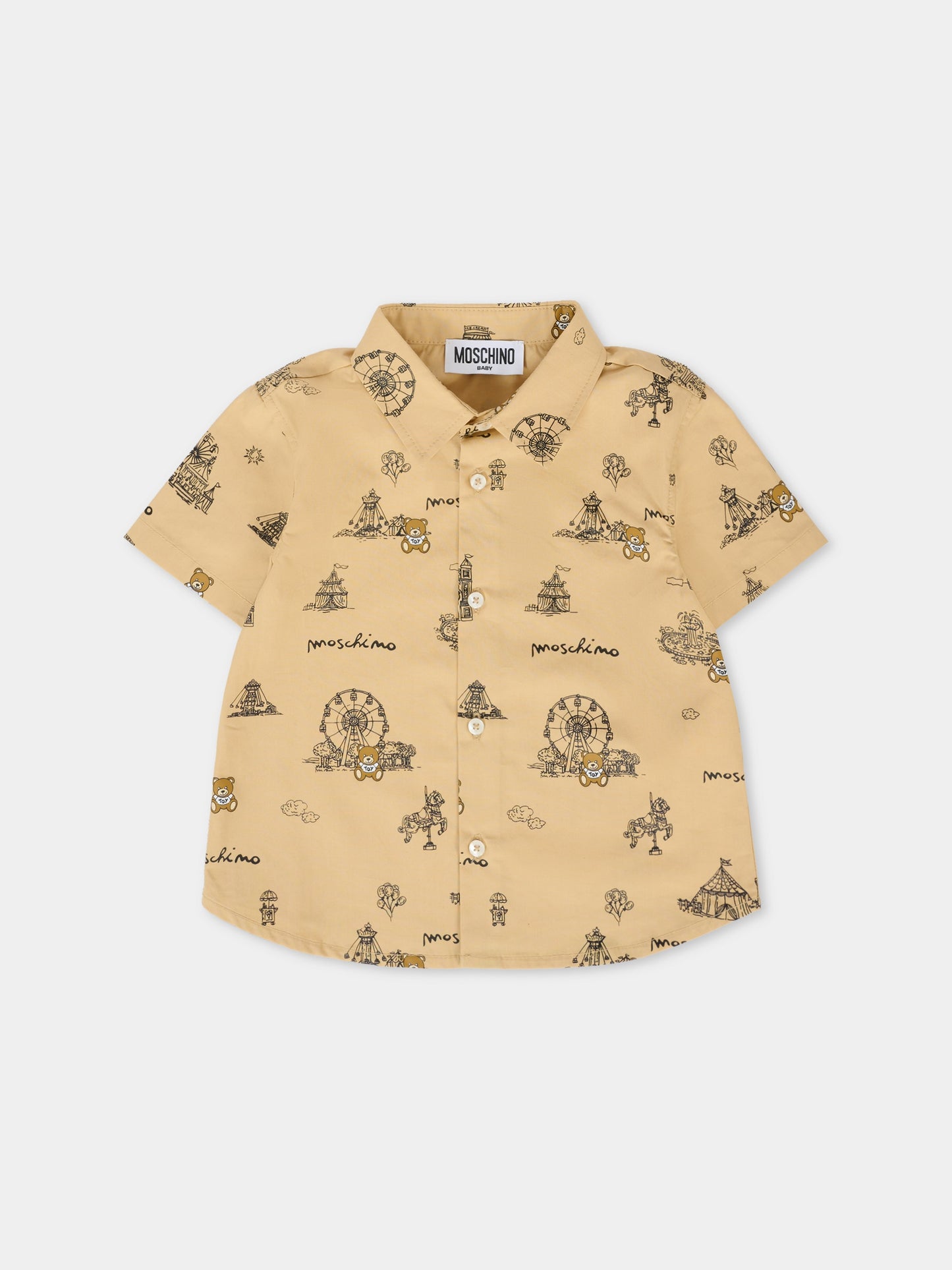 Camicia beige per neonato con Teddy Bear,Moschino Kids,MOC018 LLB46 83445