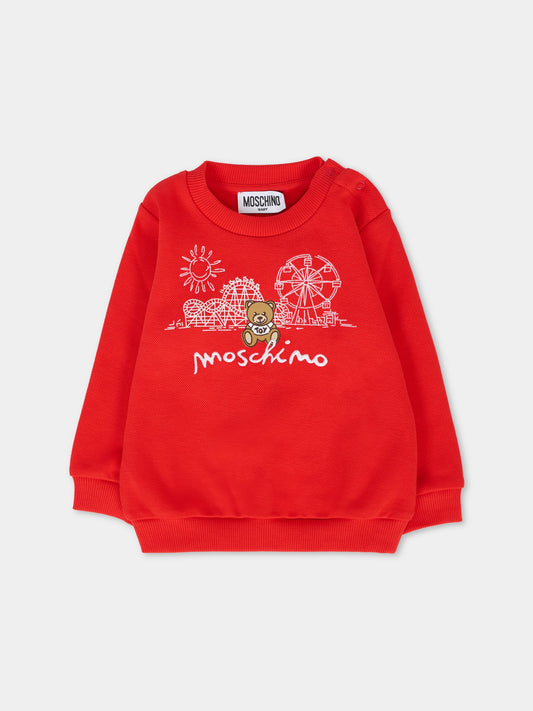 Felpa rossa per neonati con Teddy Bear,Moschino Kids,MUF05T LCA85 50109