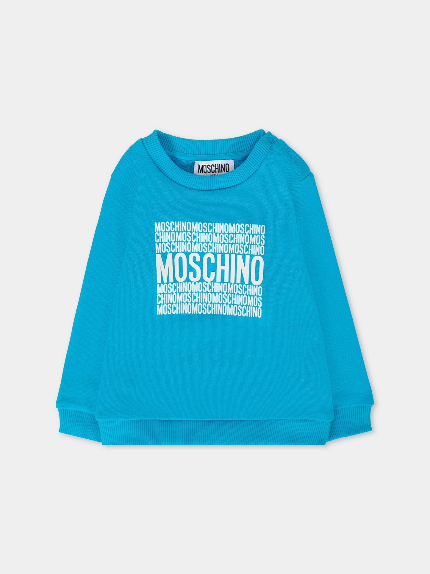 Felpa azzurra per neonato con logo,Moschino Kids,MUF05U LCA74 41047