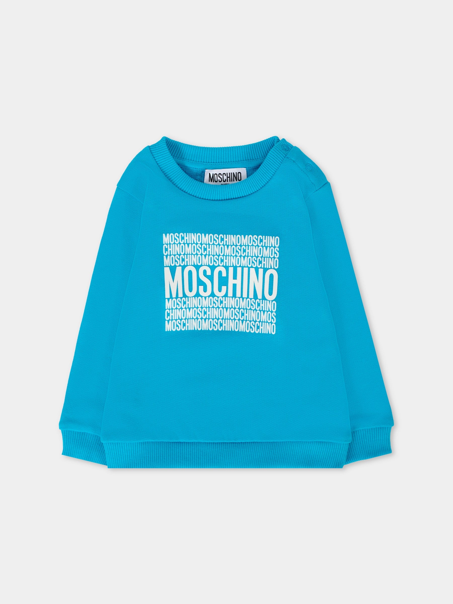 Felpa azzurra per neonato con logo,Moschino Kids,MUF05U LCA74 41047