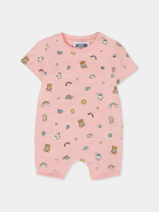 Pagliaccetto rosa per neonata con Teddy Bear e disegni,Moschino Kids,MUT04A LABA6 83650