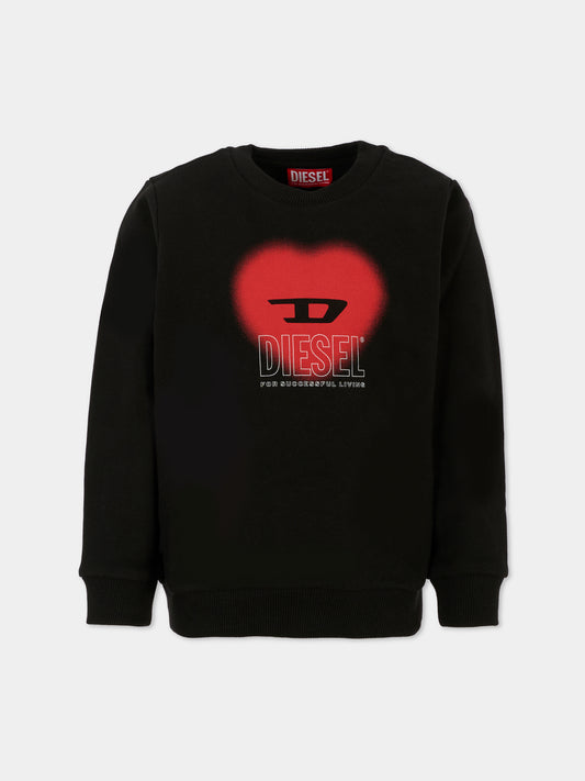 Felpa nera per bambina con cuore,Diesel,J02230 0JFAV K900