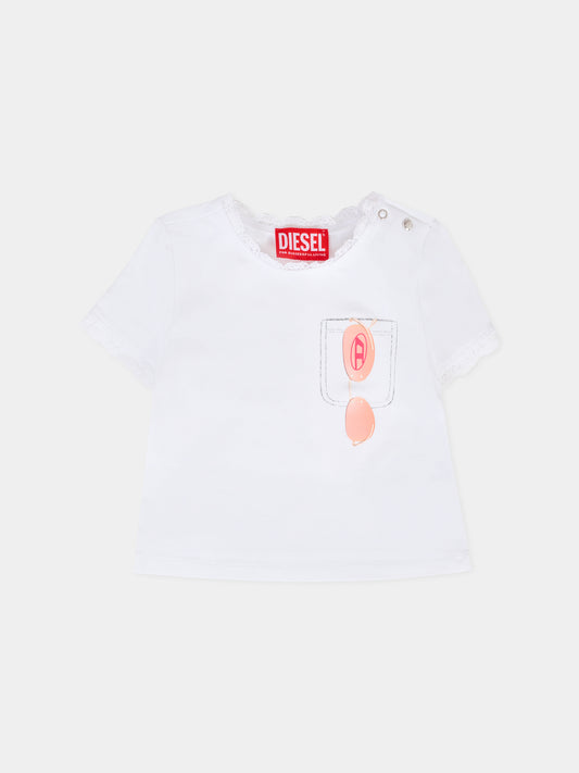 T-shirt bianca per neonata con stampa occhiali,Diesel,K00636 0AFAA K100