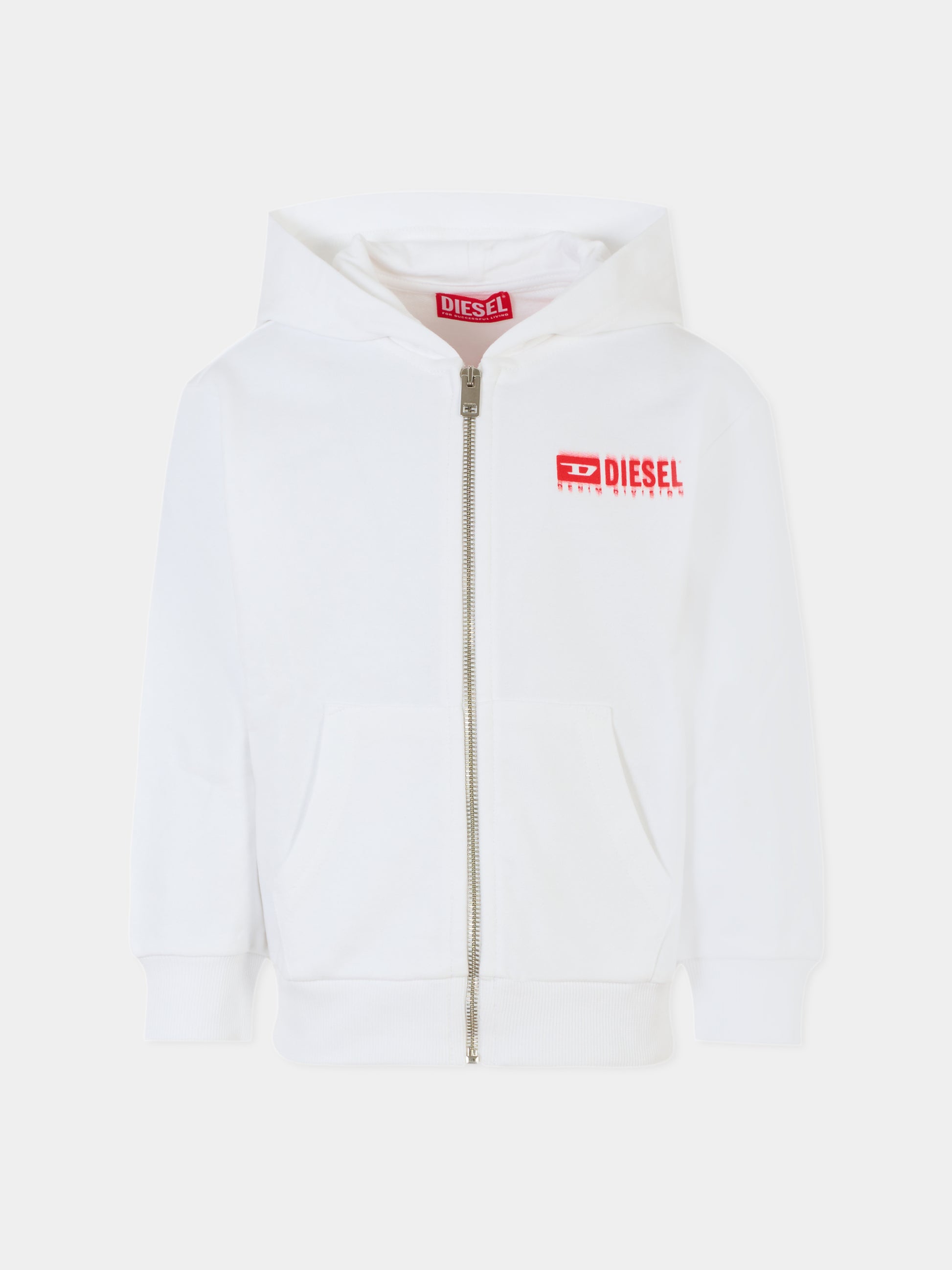 Felpa bianca per bambino con logo,Diesel,J02039 KYAVF K100