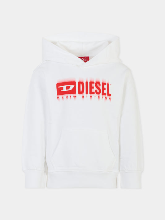Felpa bianca per bambino con logo,Diesel,J02042 KYAVF K100