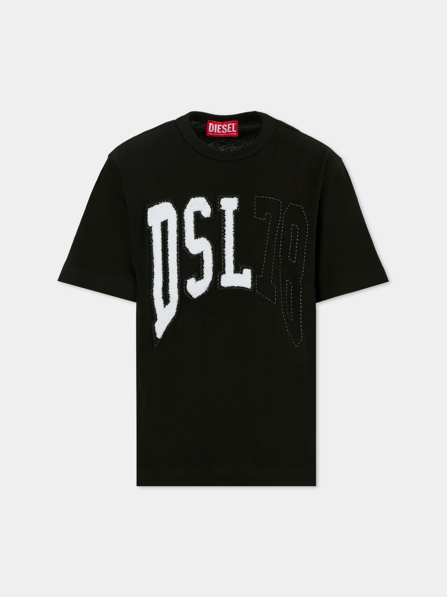 T-shirt nera per bambino con logo,Diesel,J02228 KYAZL K900