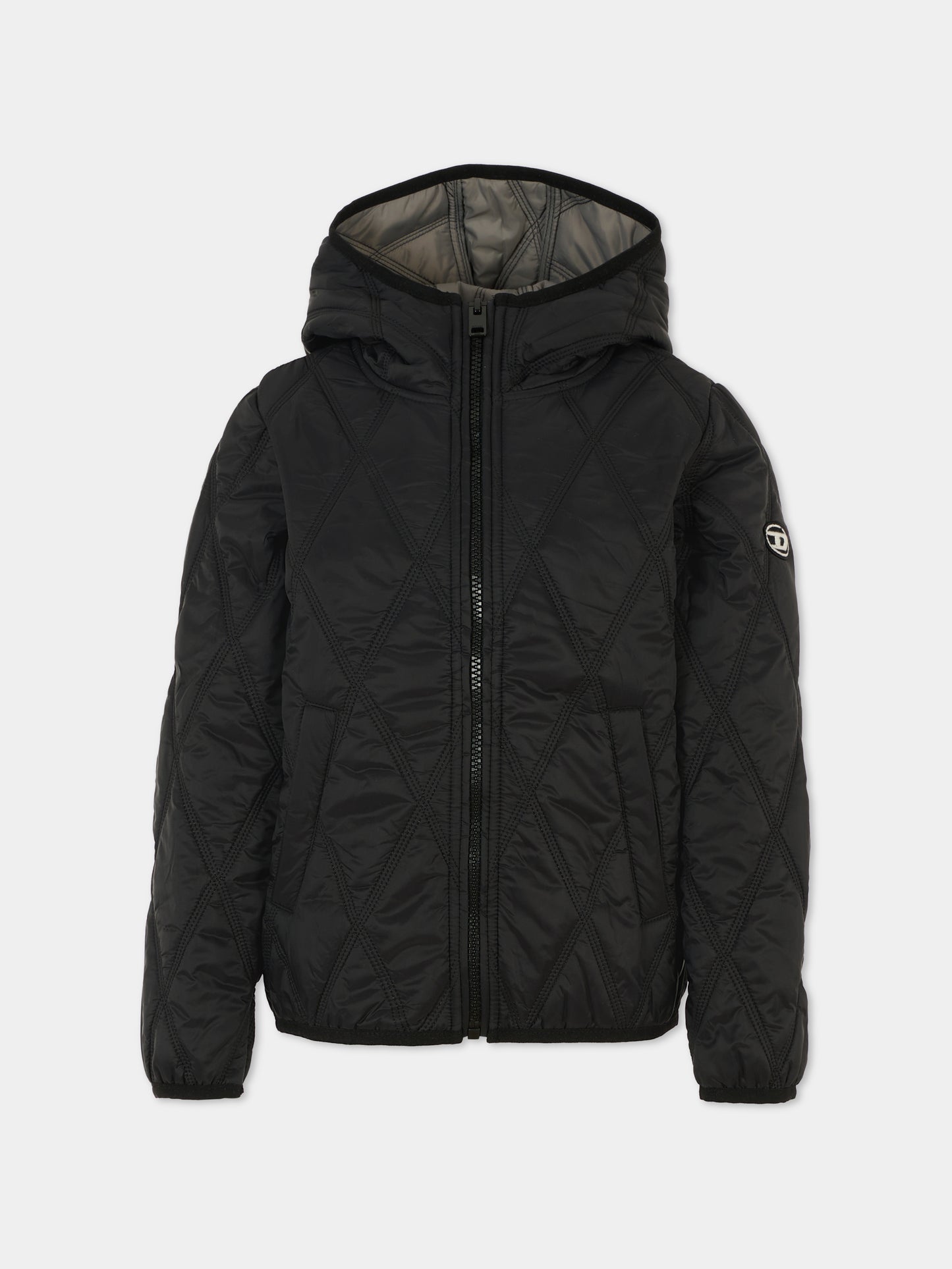 Piumino nero per bambino con logo,Diesel,J02210 KXBM0 K900