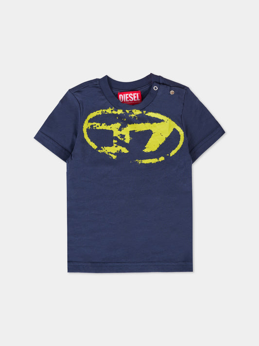 T-shirt blu per neonato con logo,Diesel,K00635 KYAUN K8AT