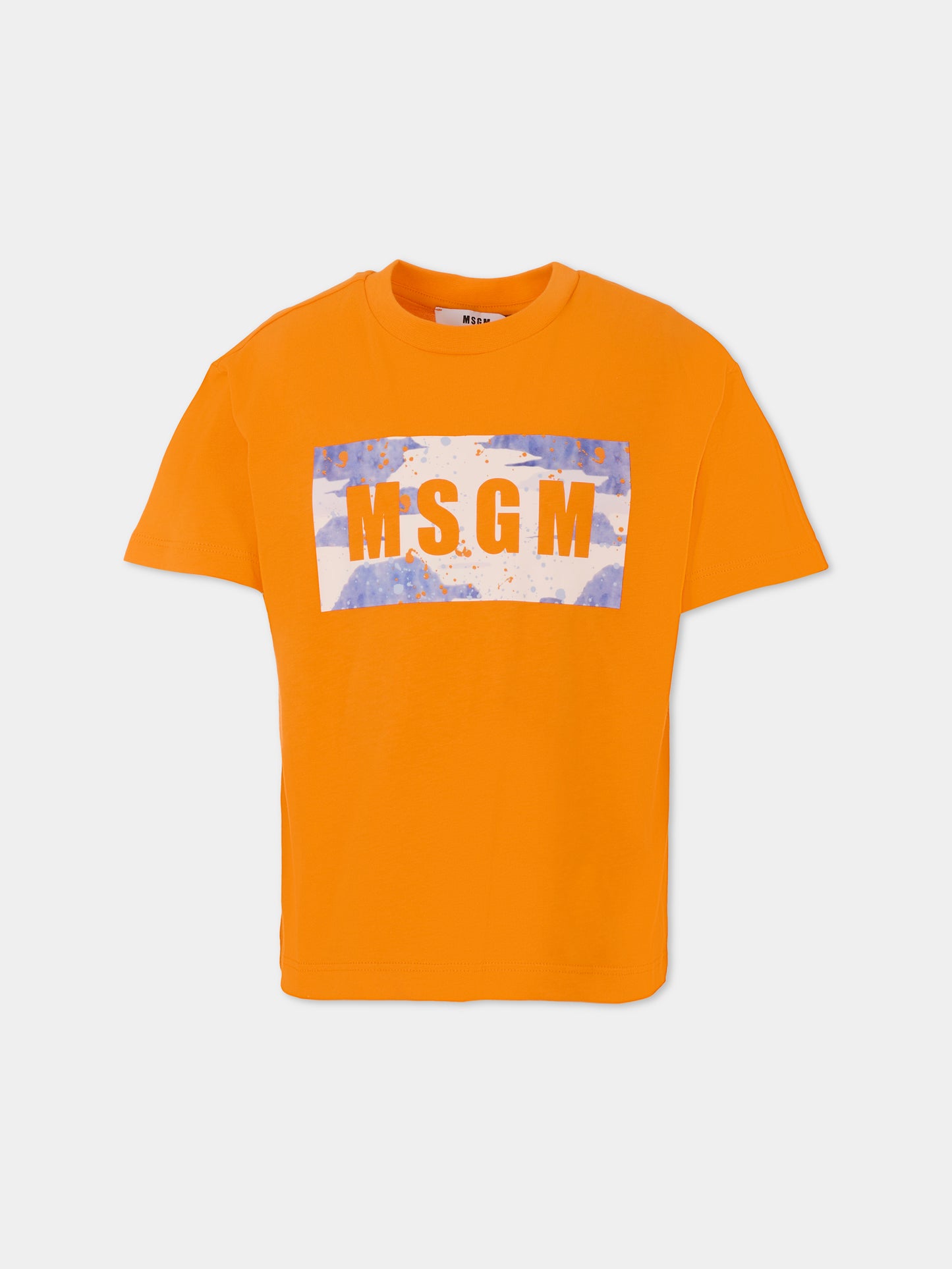 T-shirt arancione per bambino con logo,Msgm Kids,S5MSJBTH036 MS010