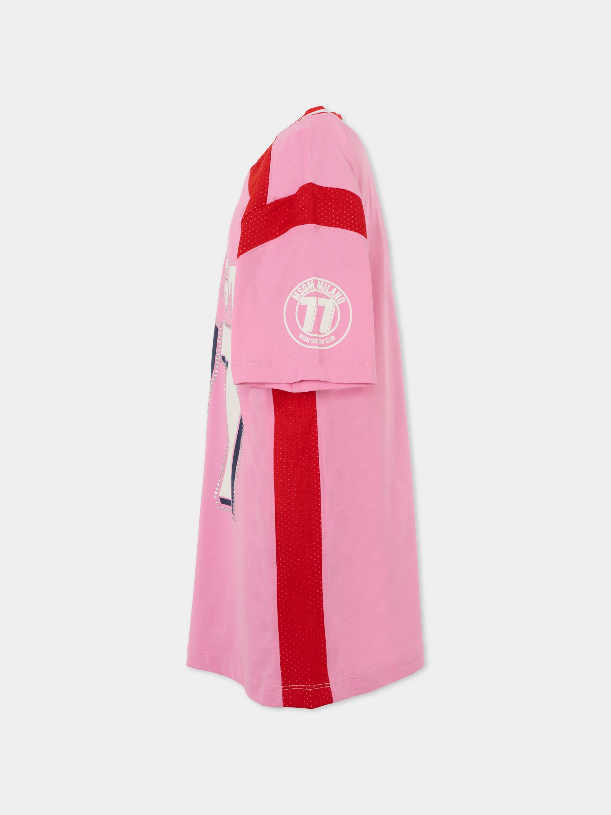 Vestito rosa per bambina con logo e strass,Msgm Kids,S5MSJGDR263 MS003