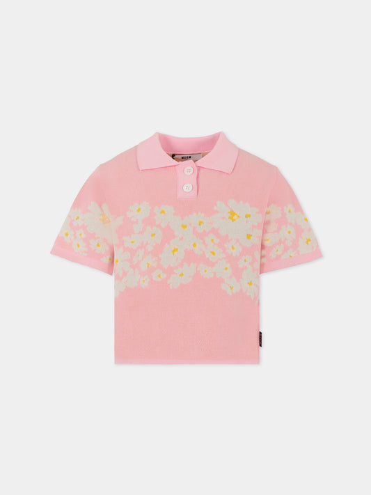 Polo rosa per bambina con fiori,Msgm Kids,S5MSJGJP096 MS003
