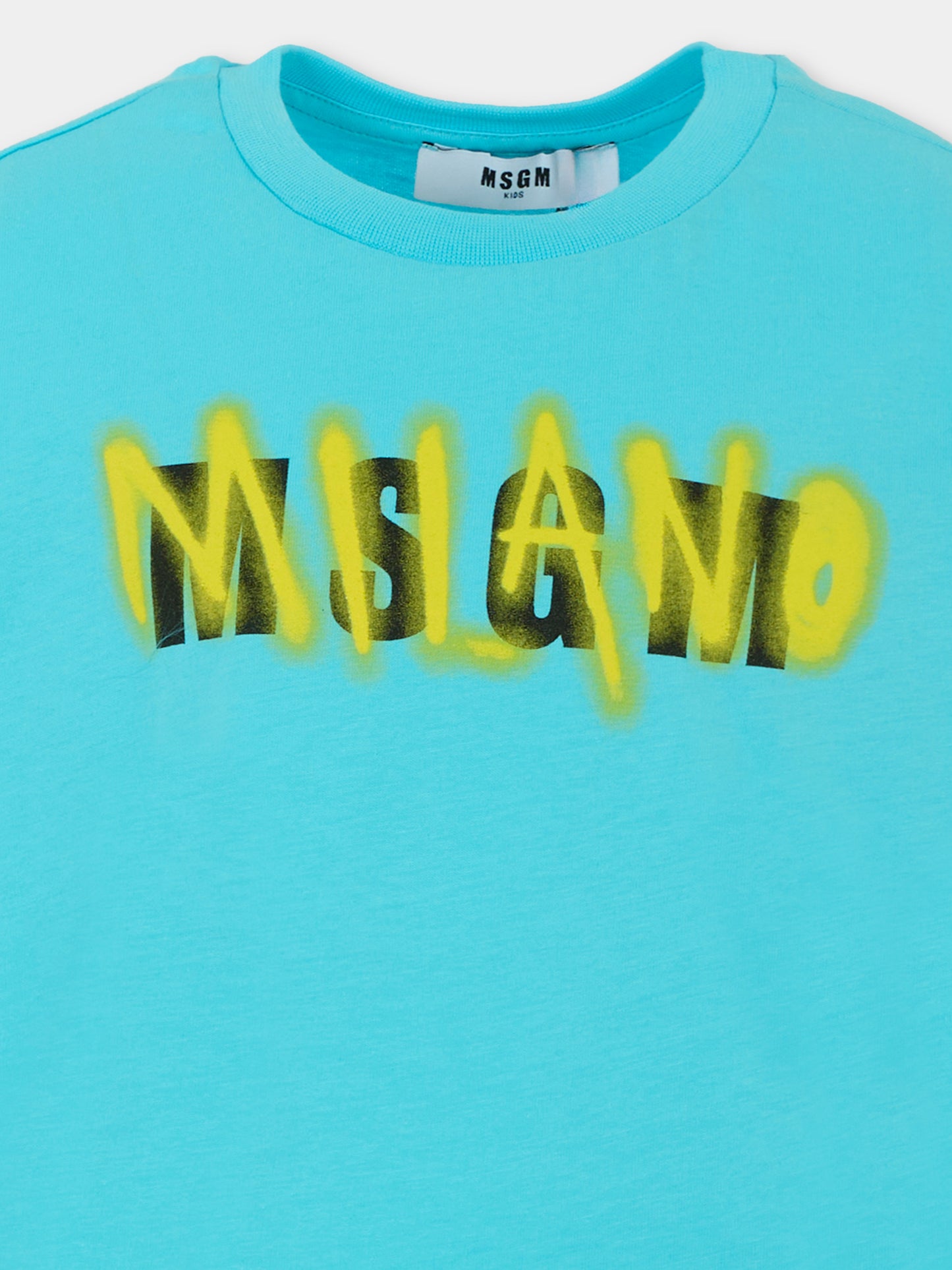 T-shirt azzurra per bambino con logo,Msgm Kids,S5MSJGTH217 MS005