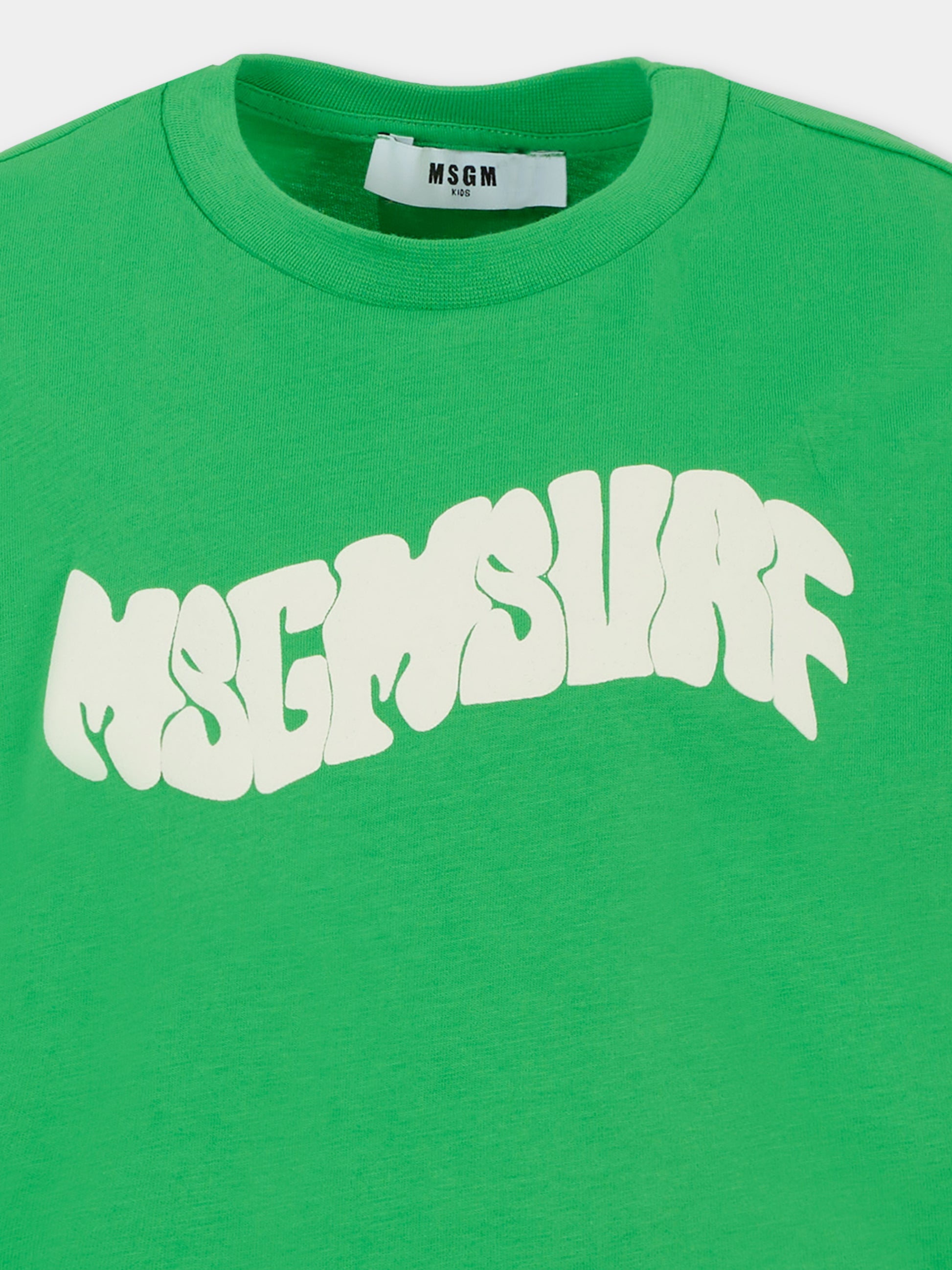 T-shirt crop verde per bambina con logo,Msgm Kids,S5MSJGTH240 MS006