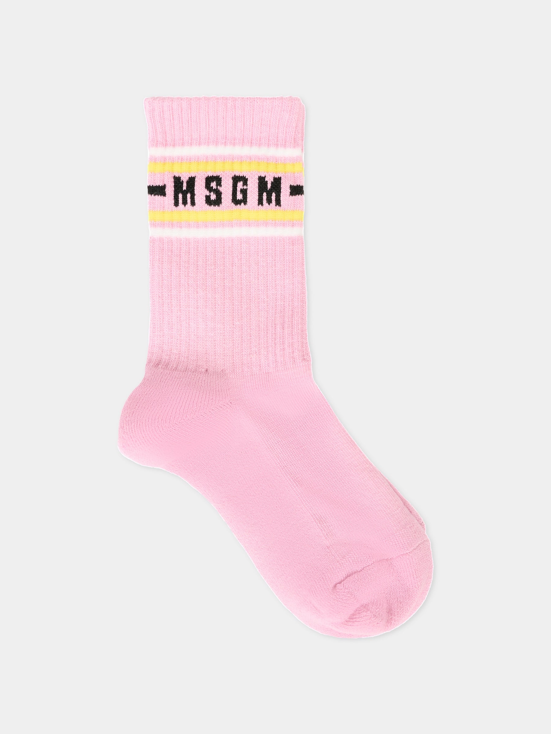 Calze rosa per bambini con logo,Msgm Kids,S5MSJUSO199 MS003
