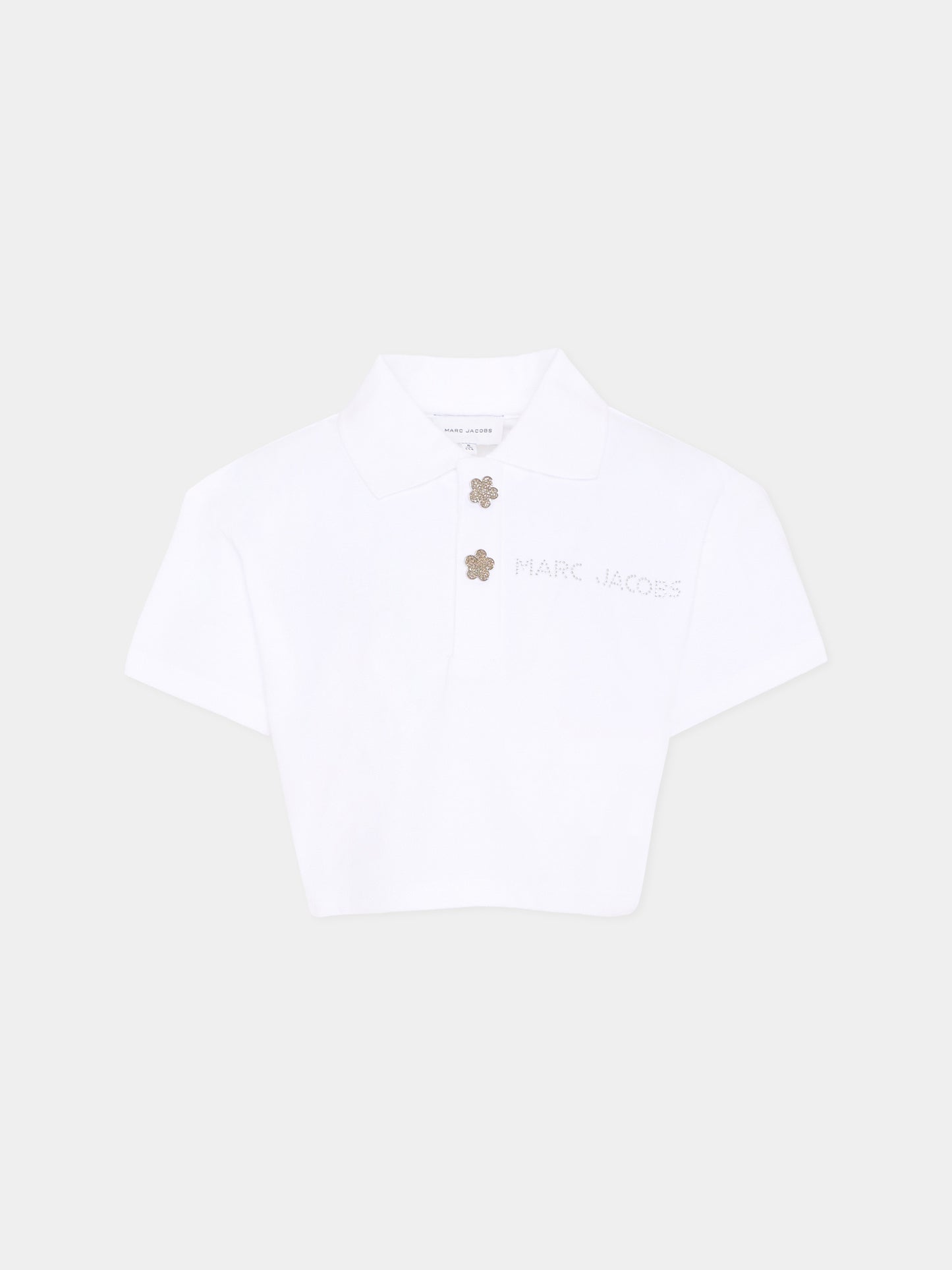 Polo bianca per bambina con logo strass,Marc Jacobs,W60739 10P