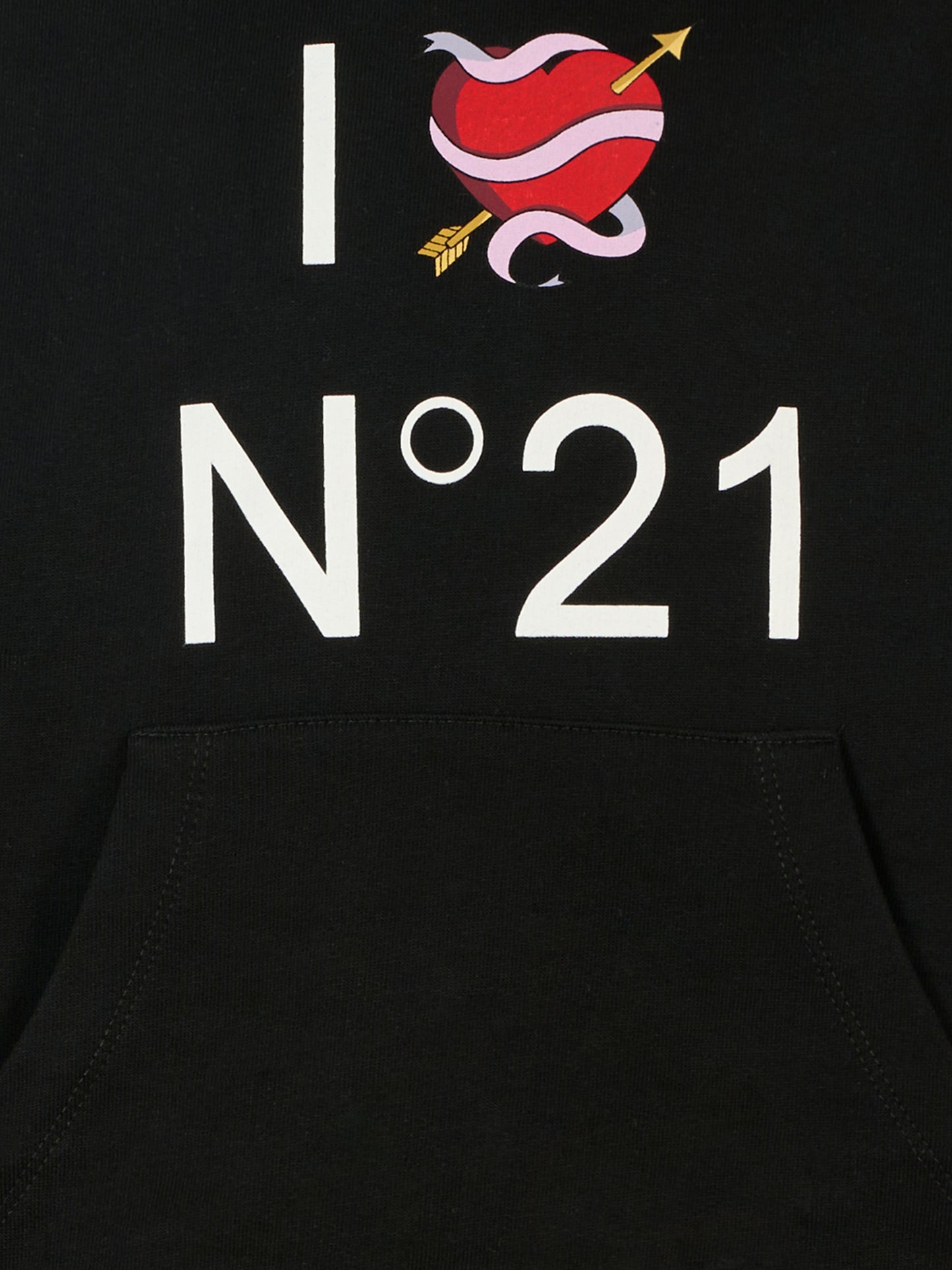 Felpa nera per bambina con cuore e logo,N°21 Kids,N2101S N0154 0N900