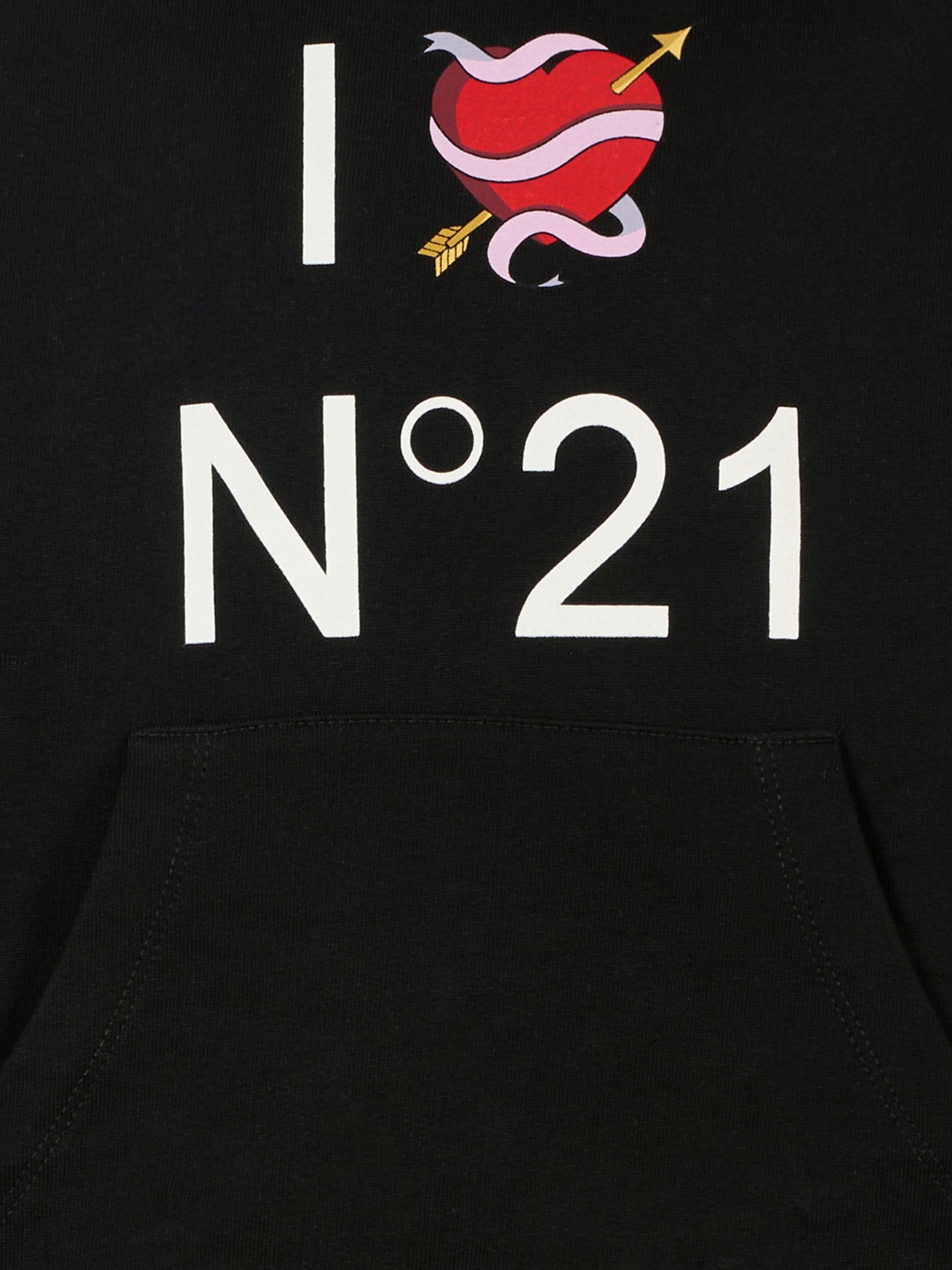 Felpa nera per bambina con cuore e logo,N°21 Kids,N2101S N0154 0N900