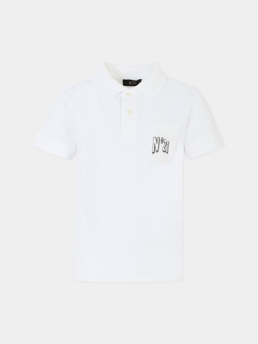 Polo bianca per bambino con logo,N°21 Kids,N2103I N0336 0N100