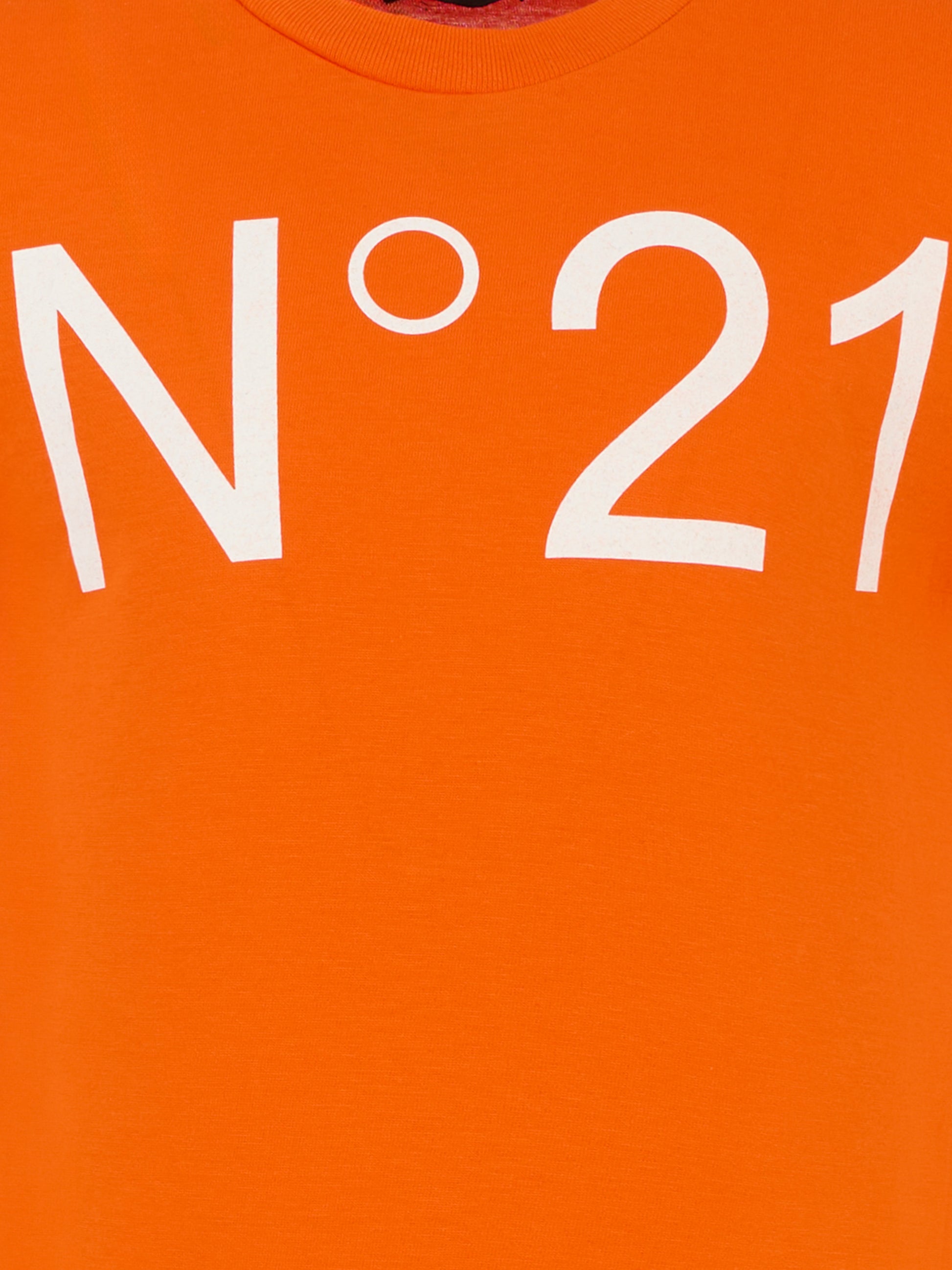 T-shirt arancione per bambini con logo,N°21 Kids,N21173 N0153 0N213