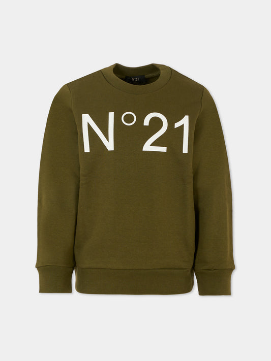 Felpa verde per bambini con logo,N°21 Kids,N21588 N0154 0N514