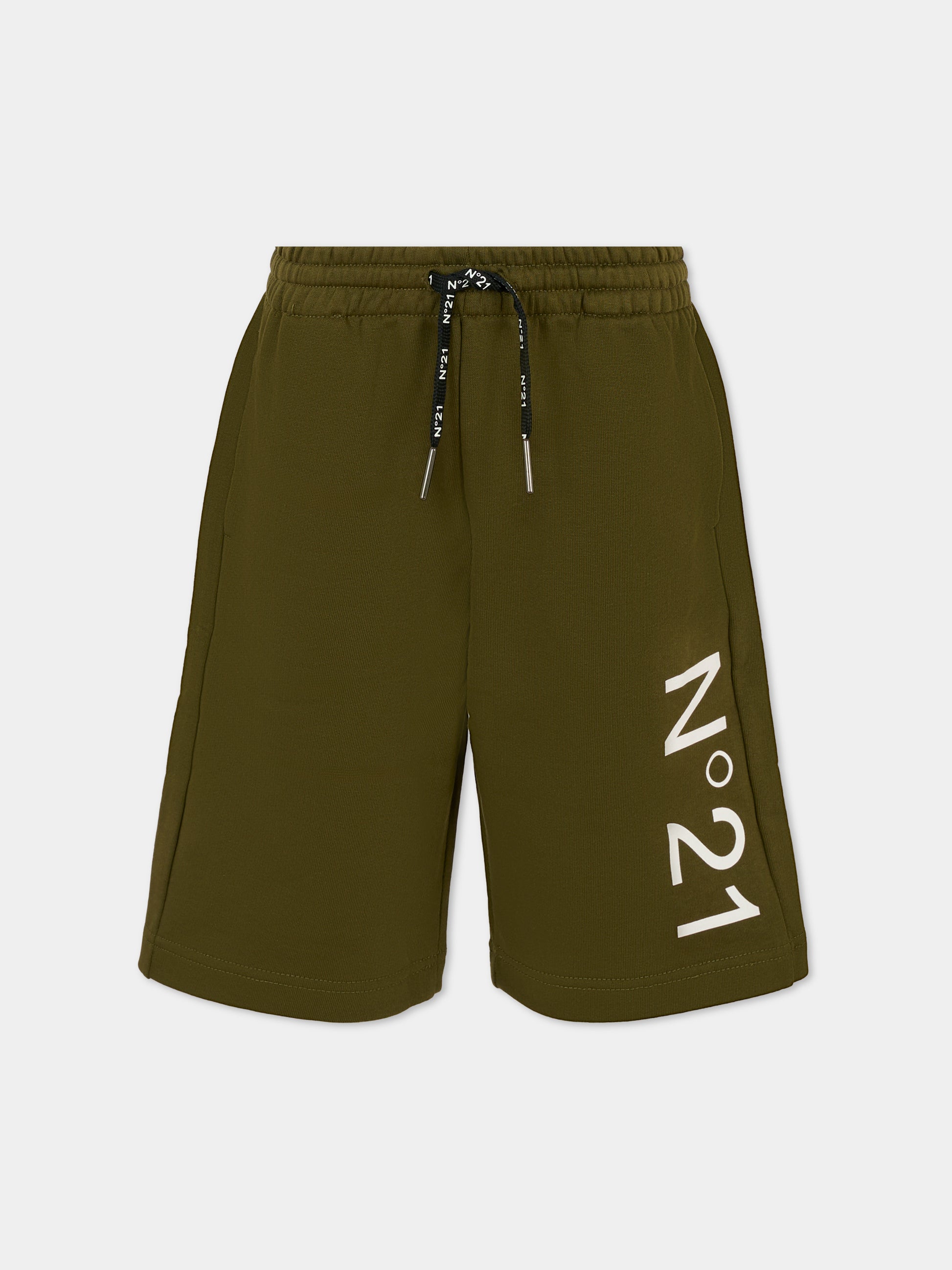 Shorts verdi per bambino con logo,N°21 Kids,N21614 N0154 0N514