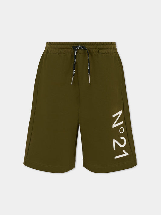 Shorts verdi per bambino con logo,N°21 Kids,N21614 N0154 0N514