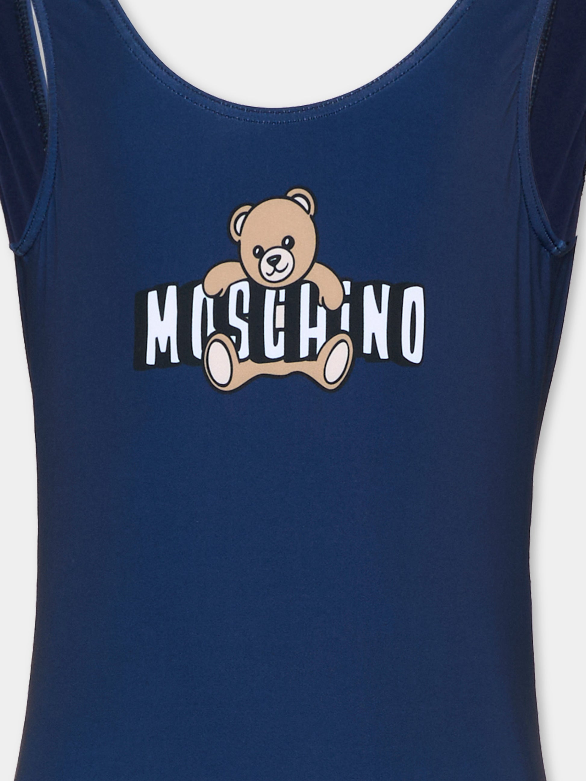 Costume intero blu per bambina con teddy bear,Moschino Kids,H2L00B LKA11 40016