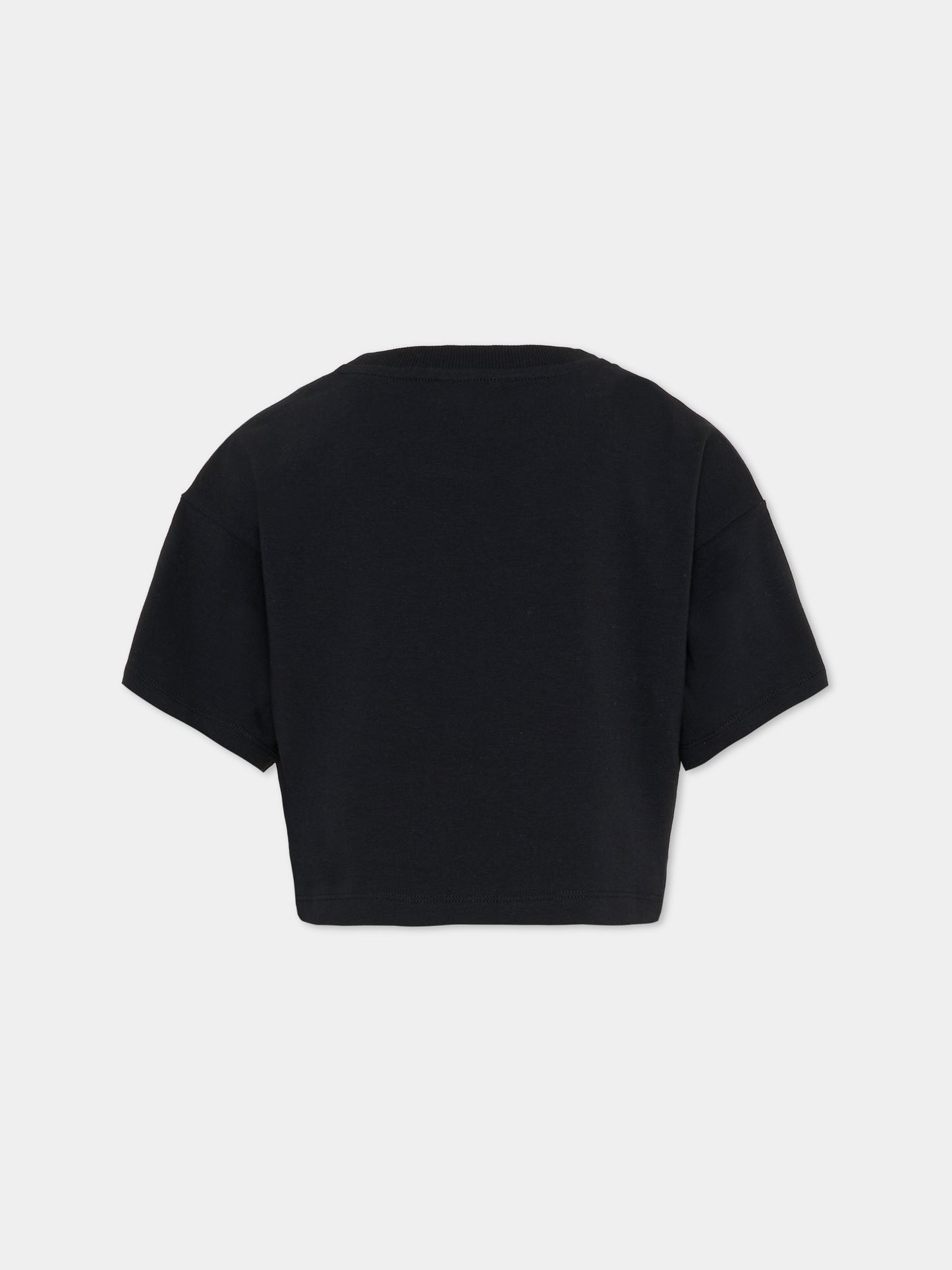 T-shirt crop nera per bambina con Teddy Bear,Moschino Kids,HDM072 LBA00 60100