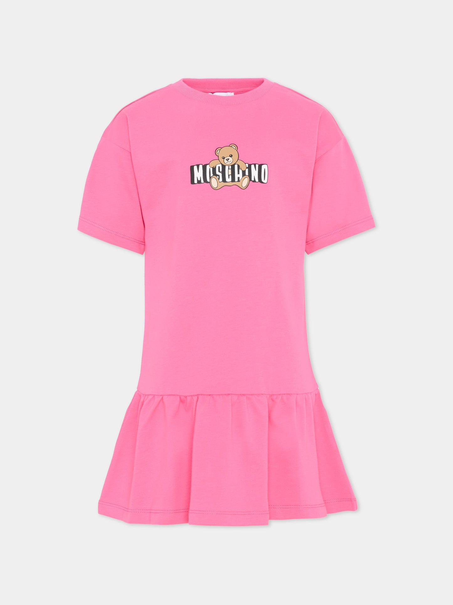 Vestito fucsia per bambina con Teddy Bear,Moschino Kids,HDV0HL LCA19 50533