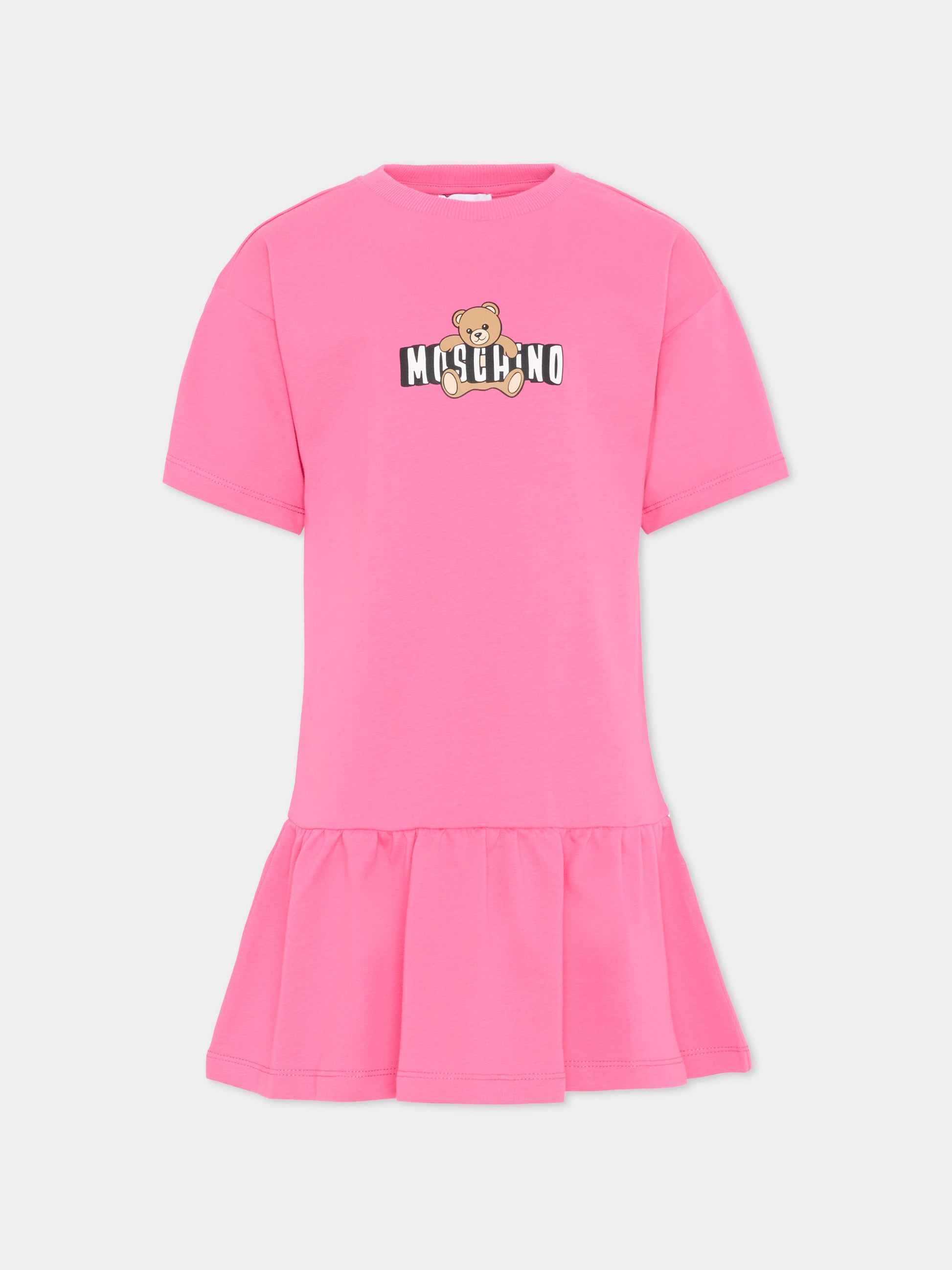 Vestito fucsia per bambina con Teddy Bear,Moschino Kids,HDV0HL LCA19 50533