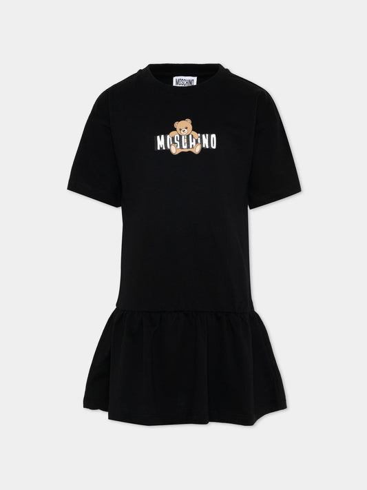Vestito nero per bambina con Teddy Bear,Moschino Kids,HDV0HL LCA19 60100