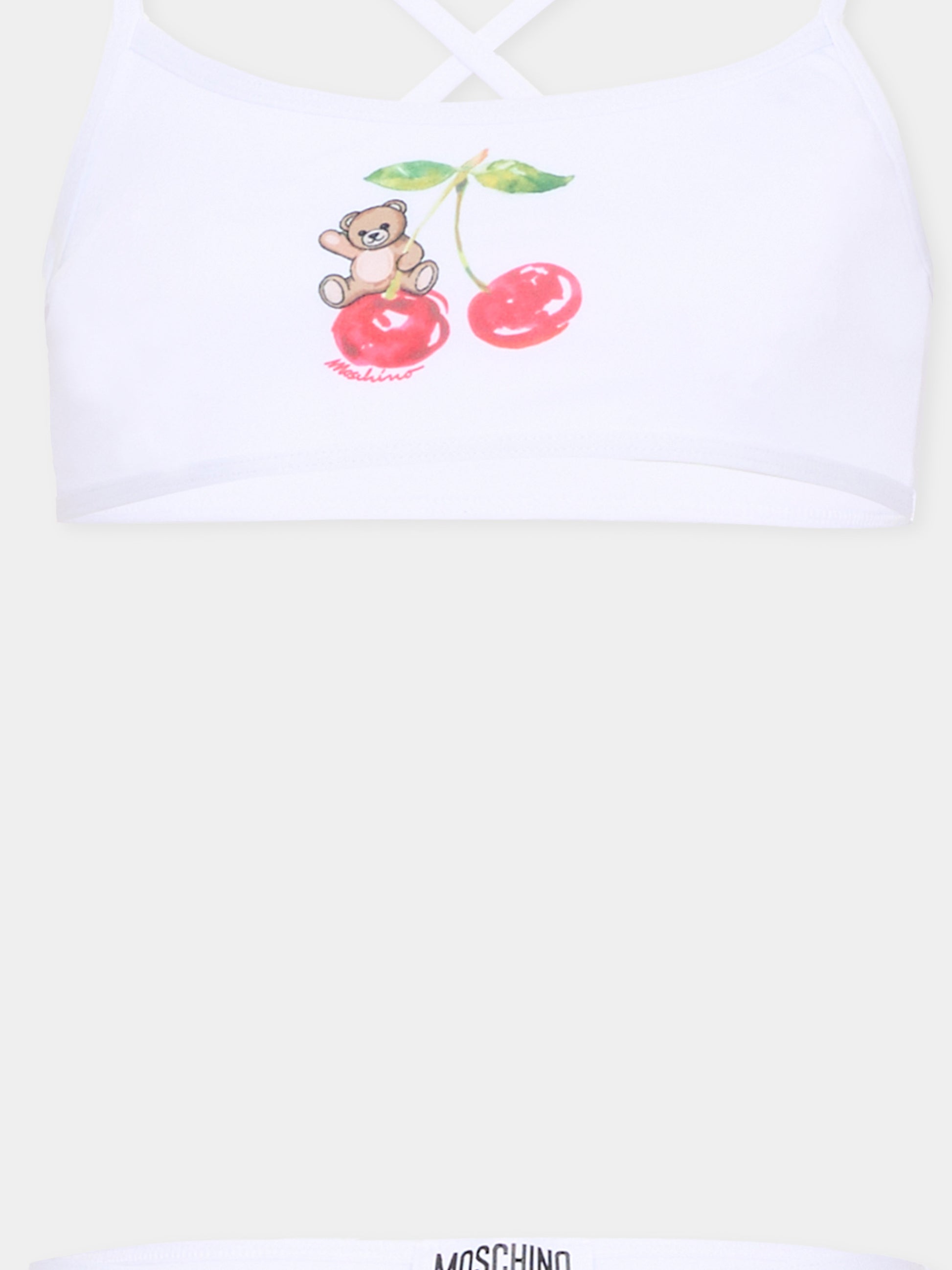 Slip e bikini bianco per bambina con ciliegie,Moschino Kids,HGL00E LKA11 10101