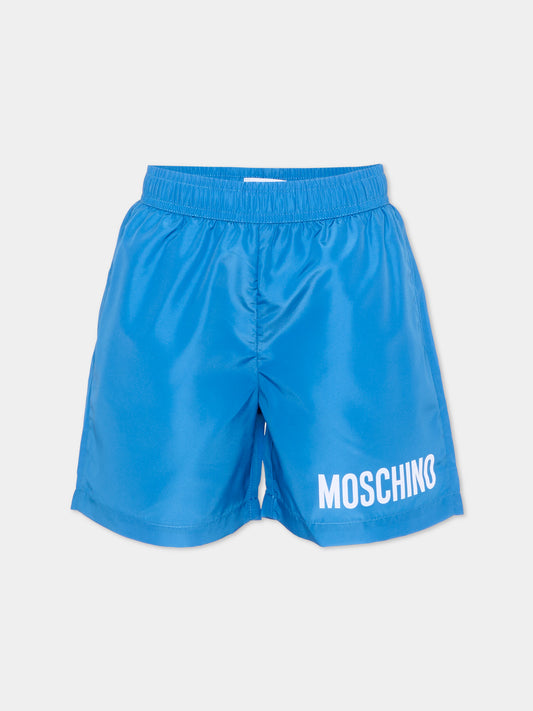 Boxer mare blu per bambino con logo,Moschino Kids,HUL01K LKA02 40630