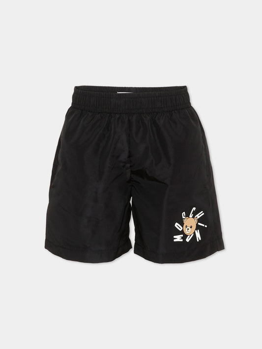 Boxer mare nero per bambino con Teddy Bear,Moschino Kids,HUL01L LKA02 60100