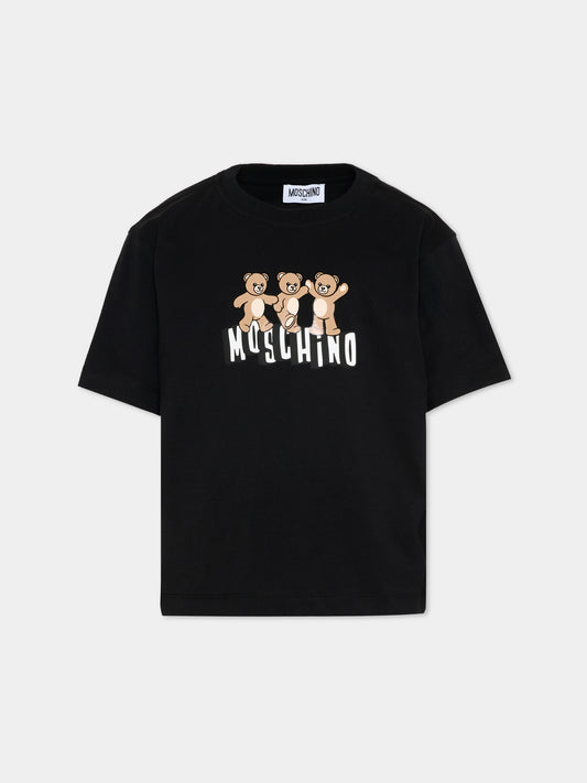 T-Shirt nera per bambini con Teddy Bear,Moschino Kids,HUM05P LAA23 60100