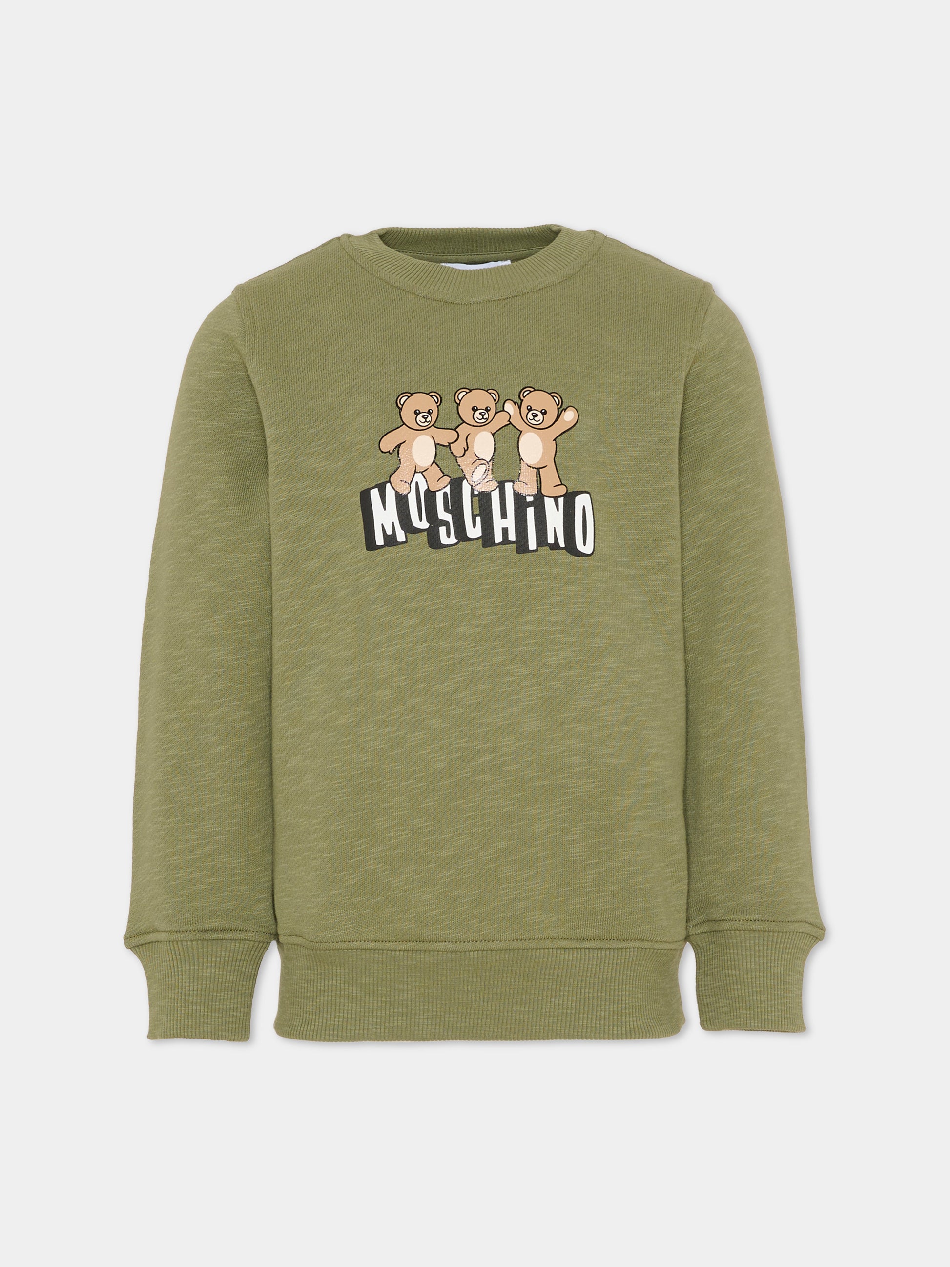 Felpa verde per bambini con Teddy Bears,Moschino Kids,HVF08V LCA88 30037