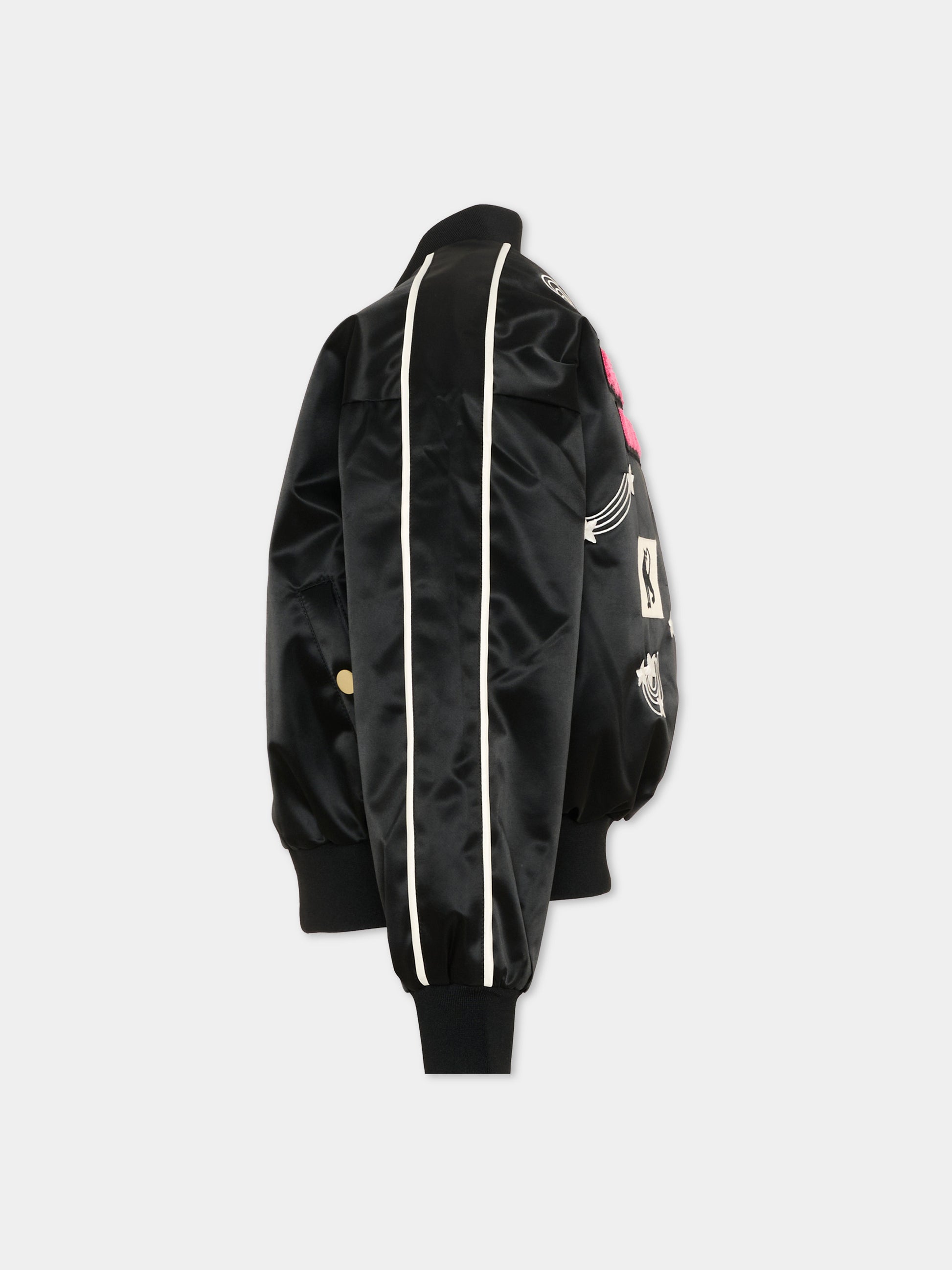 Bomber nero per bambini con ricami spaziali,Mini Rodini,2621010499