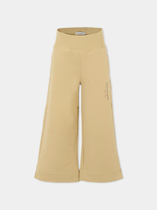 Pantaloni beige per bambina con logo,Calvin Klein Kids,IG0IG02515 RAE