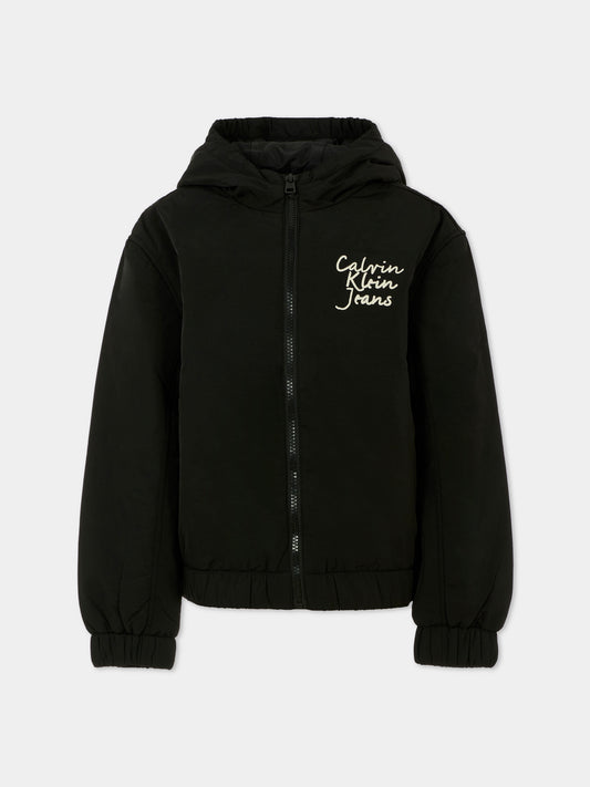 Giacca a vento nera per bambini con logo,Calvin Klein Kids,IG0IG02796 BEH