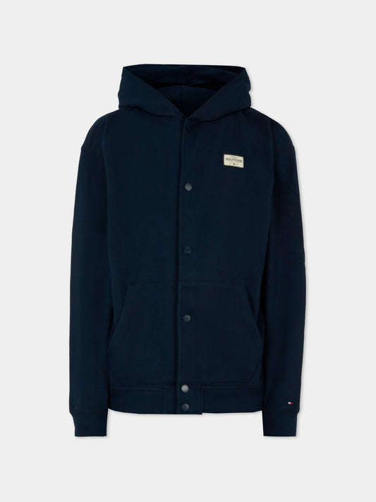 Felpa blu per bambini con patch logo,Tommy Hilfiger Junior,KB0KB09314 C1G