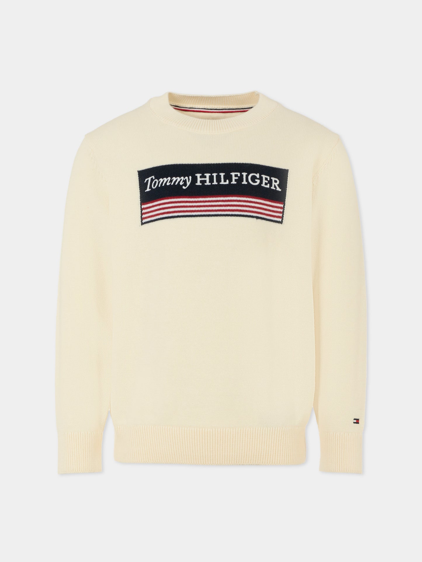 Maglione avorio per bambino con logo ricamato,Tommy Hilfiger Junior,KB0KB09344 Z00