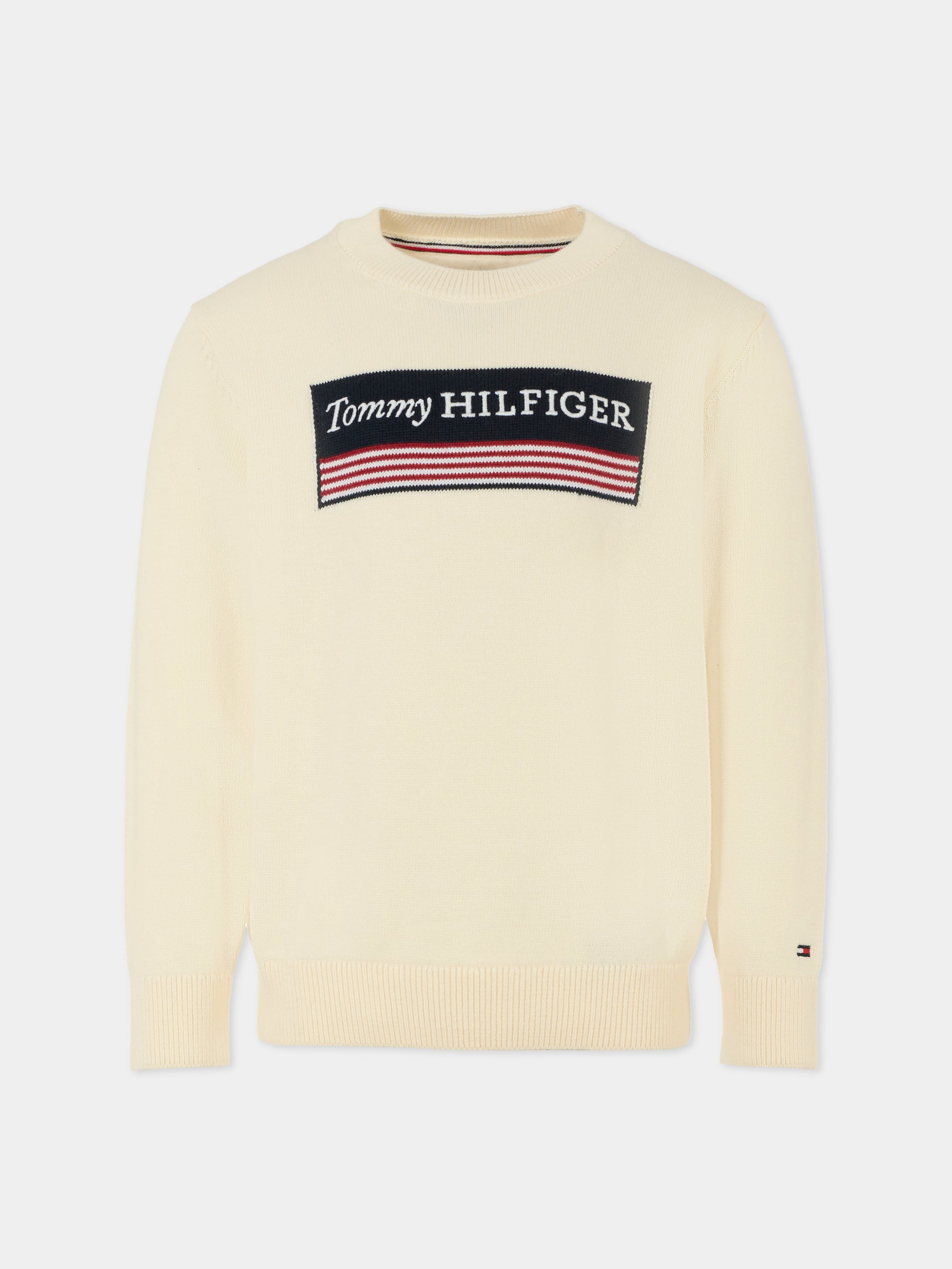 Maglione avorio per bambino con logo ricamato,Tommy Hilfiger Junior,KB0KB09344 Z00