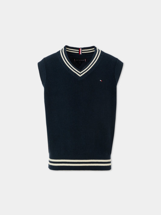 Maglia gilet blu per bambino con bandierina,Tommy Hilfiger Junior,KB0KB09602 C1G