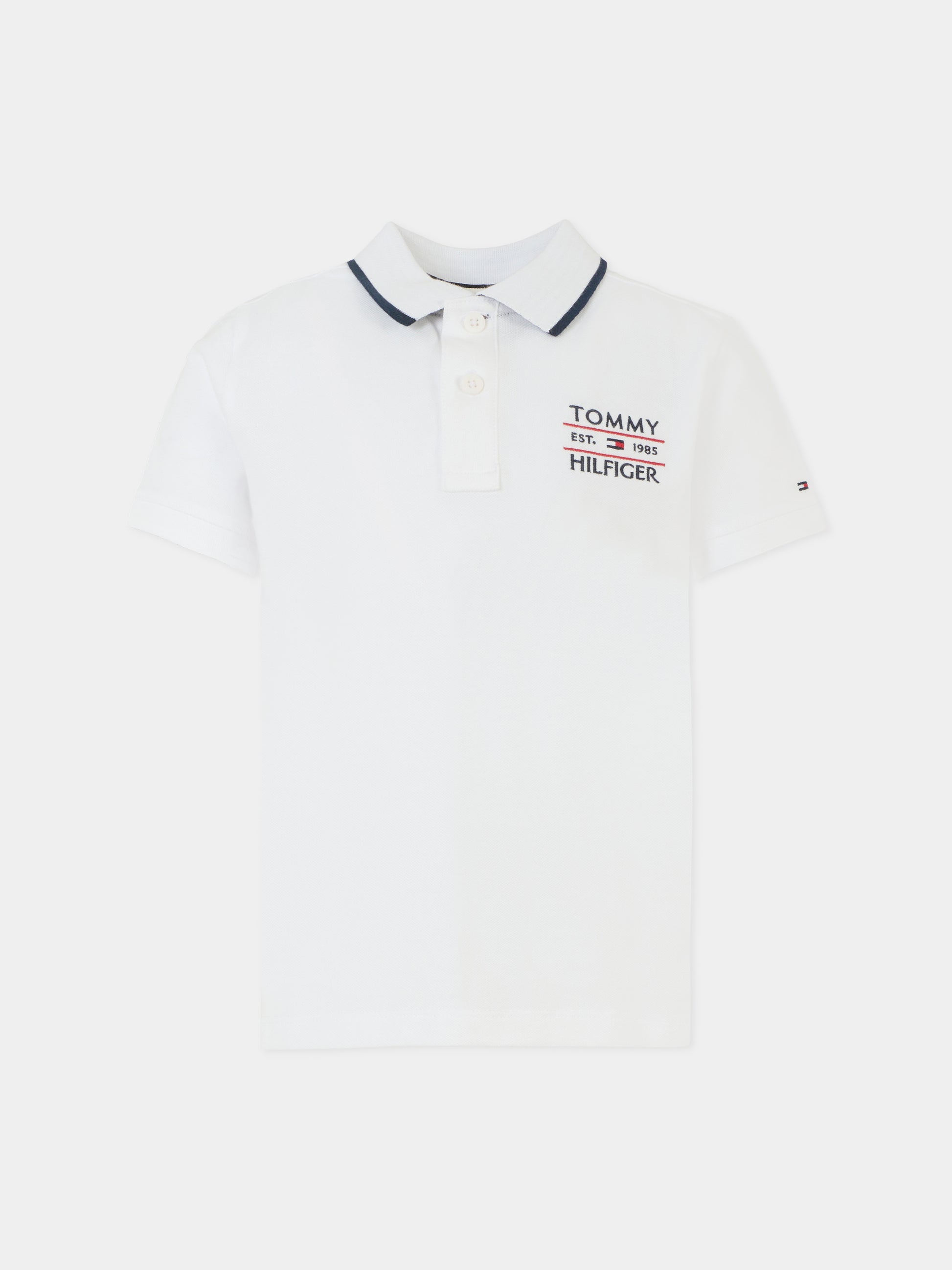 Polo bianca per bambino con logo ricamato,Tommy Hilfiger Junior,KB0KB09524 YBR