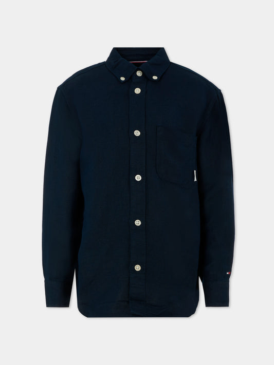 Camicia blu per bambino con bandierina,Tommy Hilfiger Junior,KB0KB09550 C1G