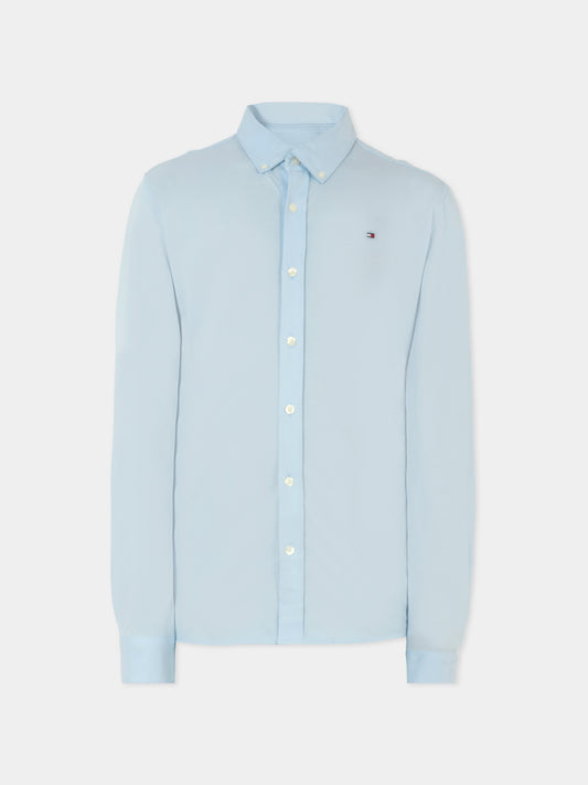 Camicia celeste per bambino con bandierina,Tommy Hilfiger Junior,KB0KB09551 C1O