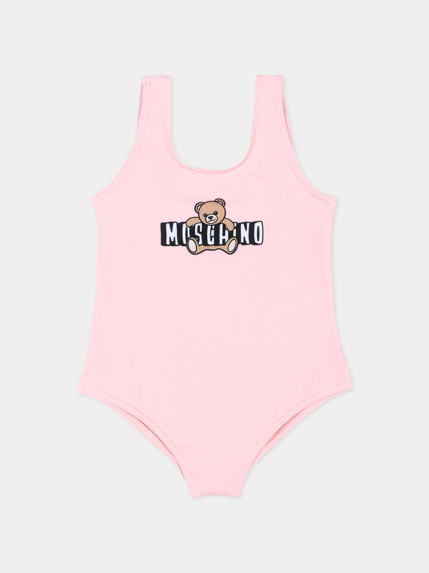 Costume intero rosa per neonata logo teddy,Moschino Kids,M2L00A LKA11 50209