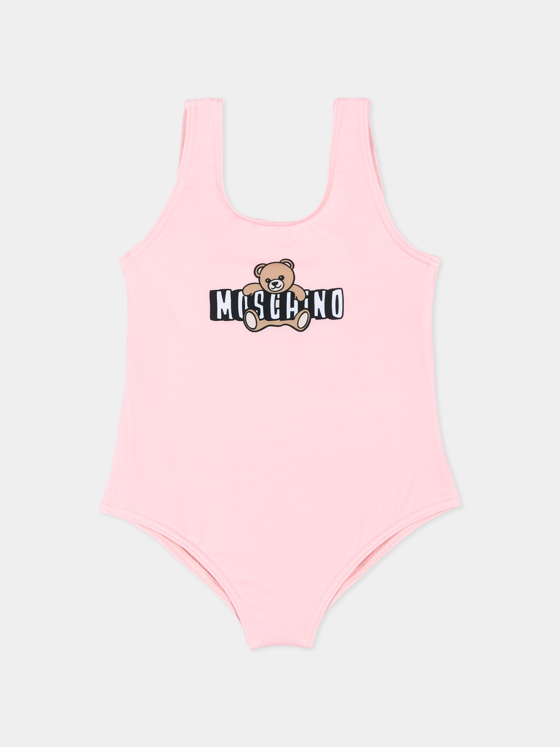 Costume intero rosa per neonata logo teddy,Moschino Kids,M2L00A LKA11 50209