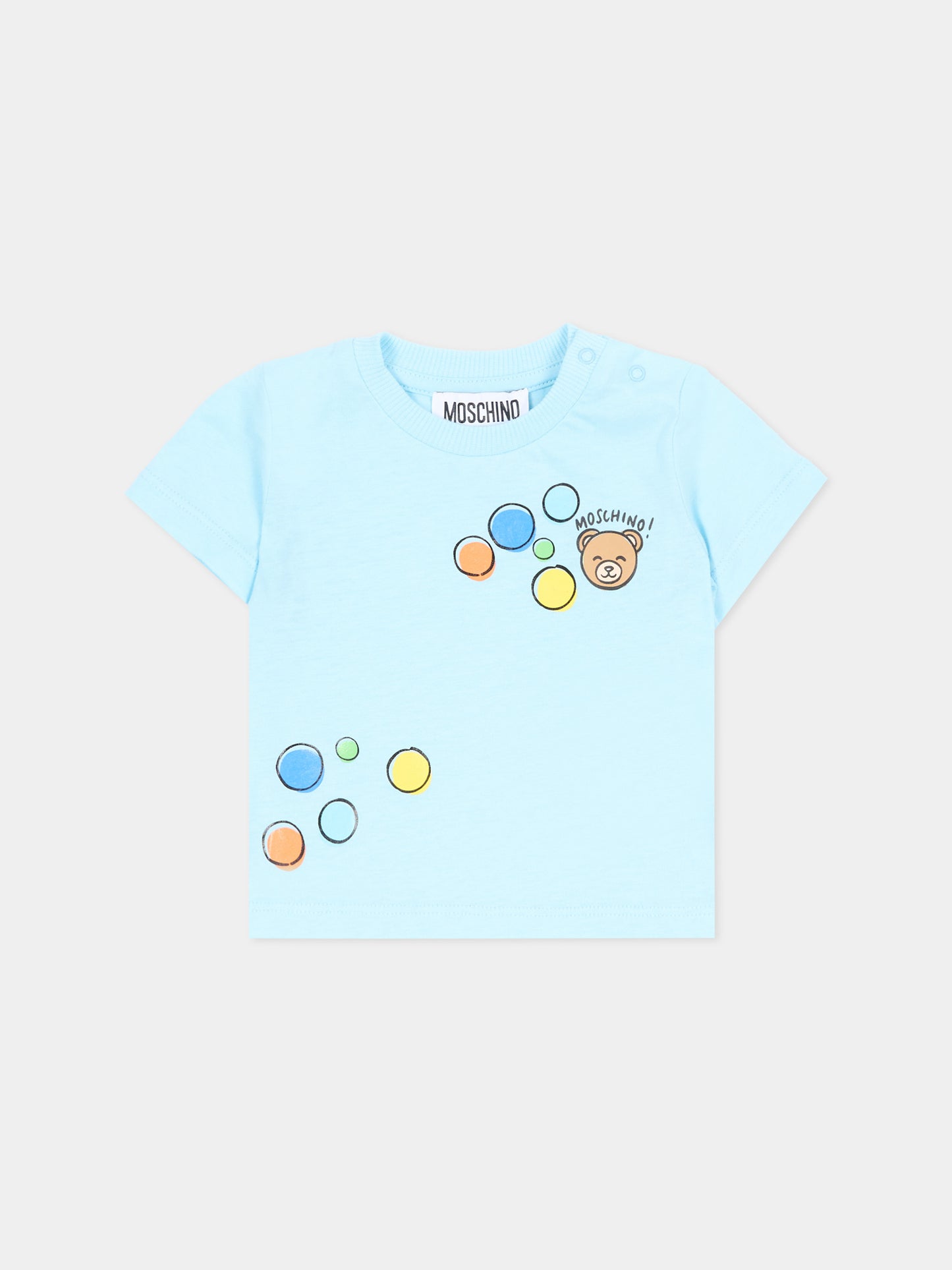T-Shirt celeste per neonato con Teddy Bear,Moschino Kids,M5M047 LAA03 40304